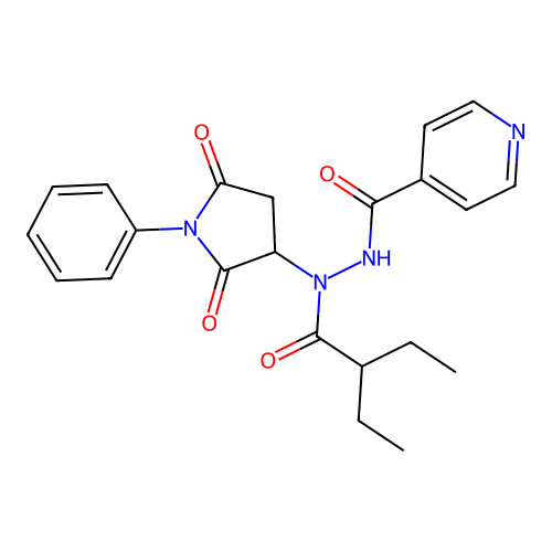 N'-(2,5-dioxo-1-phenylpyrrolidin-3-yl)-N'-(2-ethylbutanoyl)pyridine-4-carbohydrazide structure