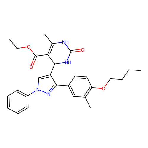 ethyl 4-[3-(4-butoxy-3-methylphenyl)-1-phenyl-1H-pyrazol-4-yl]-6-methyl-2-oxo-1,2,3,4-tetrahydropyrimidine-5-carboxylate structure