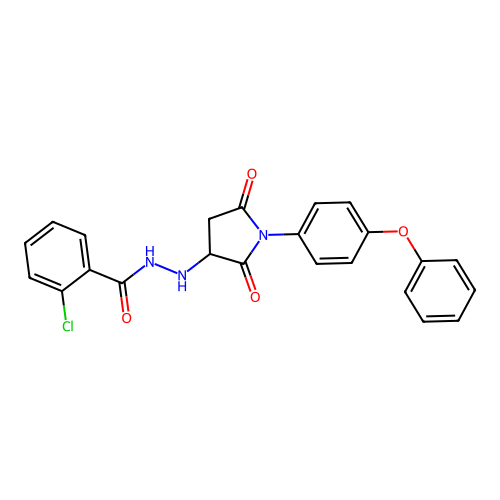 2-chloro-N'-[2,5-dioxo-1-(4-phenoxyphenyl)pyrrolidin-3-yl]benzohydrazide structure