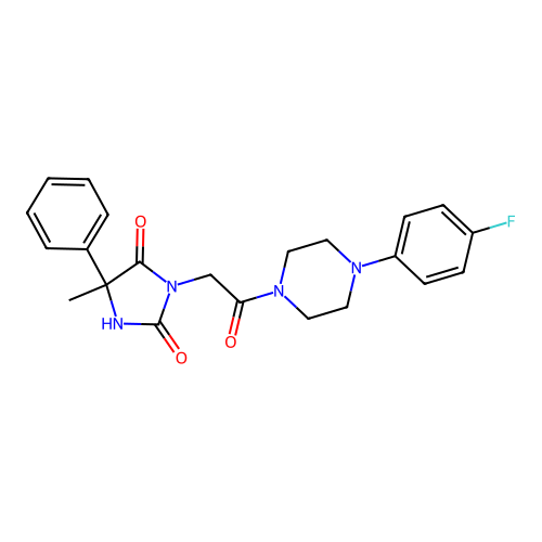 3-{2-[4-(4-fluorophenyl)piperazino]-2-oxoethyl}-5-methyl-5-phenyl-1H-imidazole-2,4(3H,5H)-dione structure