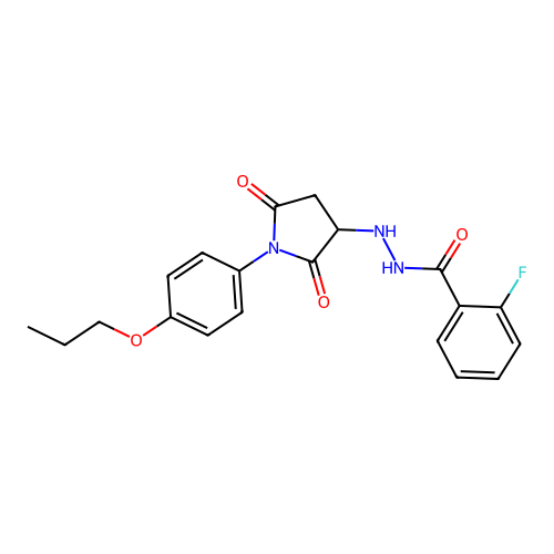 N'-[2,5-dioxo-1-(4-propoxyphenyl)pyrrolidin-3-yl]-2-fluorobenzohydrazide structure