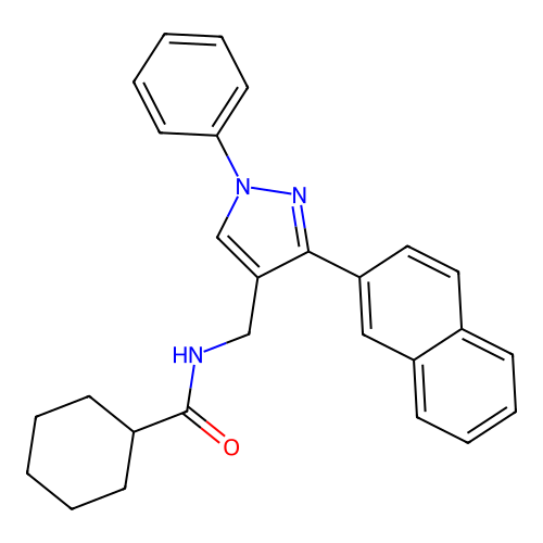 N-{[3-(2-naphthyl)-1-phenyl-1H-pyrazol-4-yl]methyl}cyclohexanecarboxamide structure