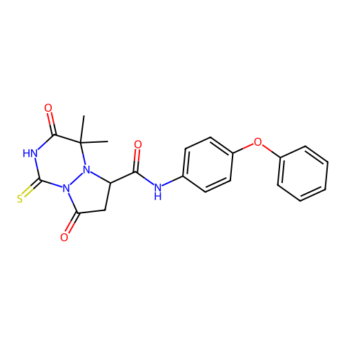 4,4-dimethyl-3,8-dioxo-N-(4-phenoxyphenyl)-1-sulfanyl-3,4,7,8-tetrahydro-6H-pyrazolo[1,2-a][1,2,4]triazine-6-carboxamide structure