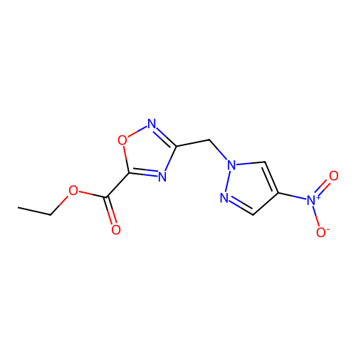 ethyl 3-[(4-nitro-1H-pyrazol-1-yl)methyl]-1,2,4-oxadiazole-5-carboxylate structure