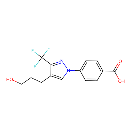 4-[4-(3-hydroxypropyl)-3-(trifluoromethyl)-1H-pyrazol-1-yl]benzenecarboxylic acid structure