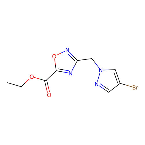 ethyl 3-[(4-bromo-1H-pyrazol-1-yl)methyl]-1,2,4-oxadiazole-5-carboxylate structure