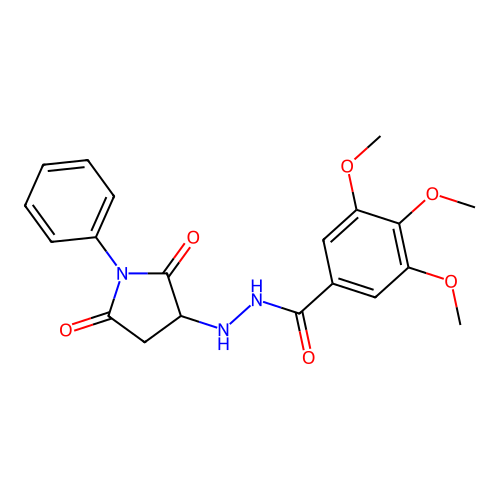 N'-(2,5-dioxo-1-phenylpyrrolidin-3-yl)-3,4,5-trimethoxybenzohydrazide structure