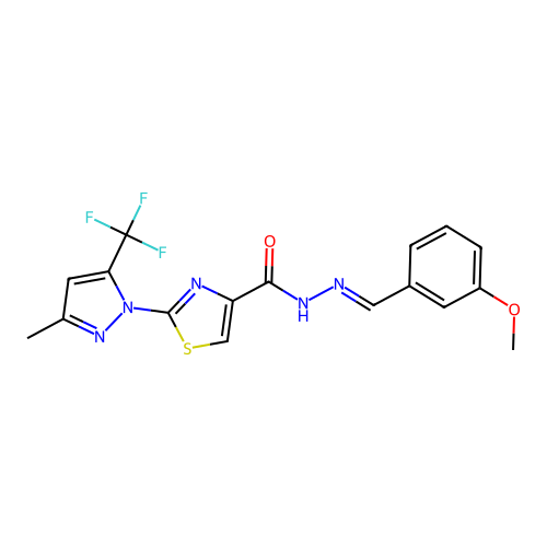 N'-[(E)-(3-methoxyphenyl)methylidene]-2-[3-methyl-5-(trifluoromethyl)-1H-pyrazol-1-yl]-1,3-thiazole-4-carbohydrazide structure