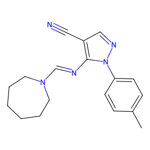 5-{[(E)-azepan-1-ylmethylidene]amino}-1-(4-methylphenyl)-1H-pyrazole-4-carbonitrile structure