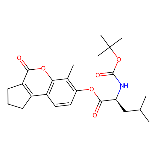 (6-methyl-4-oxo-2,3-dihydro-1H-cyclopenta[c]chromen-7-yl) (2S)-4-methyl-2-[(2-methylpropan-2-yl)oxycarbonylamino]pentanoate structure