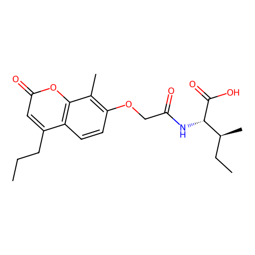 (2S,3S)-3-methyl-2-(2-((8-methyl-2-oxo-4-propyl-2H-chromen-7-yl)oxy)acetamido)pentanoic acid structure