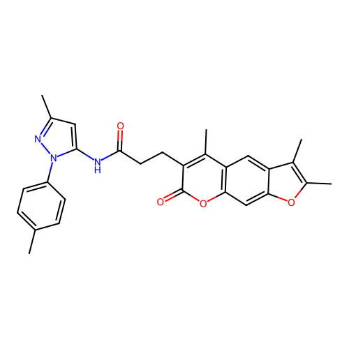 N-(3-methyl-1-(p-tolyl)-1H-pyrazol-5-yl)-3-(2,3,5-trimethyl-7-oxo-7H-furo[3,2-g]chromen-6-yl)propanamide structure
