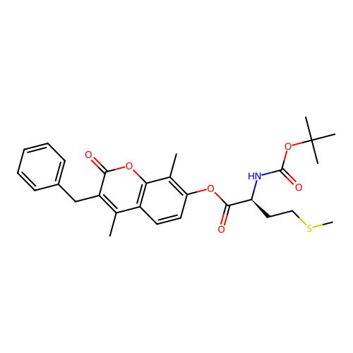 (S)-3-benzyl-4,8-dimethyl-2-oxo-2H-chromen-7-yl 2-((tert-butoxycarbonyl)amino)-4-(methylthio)butanoate structure