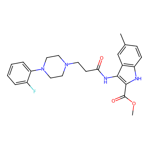 Methyl 3-[3-[4-(2-fluorophenyl)piperazin-1-yl]propanoylamino]-5-methyl-1H-indole-2-carboxylate structure