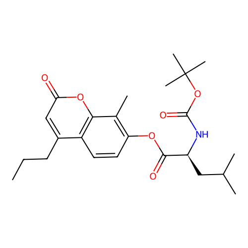 (8-methyl-2-oxo-4-propylchromen-7-yl) (2S)-4-methyl-2-[(2-methylpropan-2-yl)oxycarbonylamino]pentanoate structure
