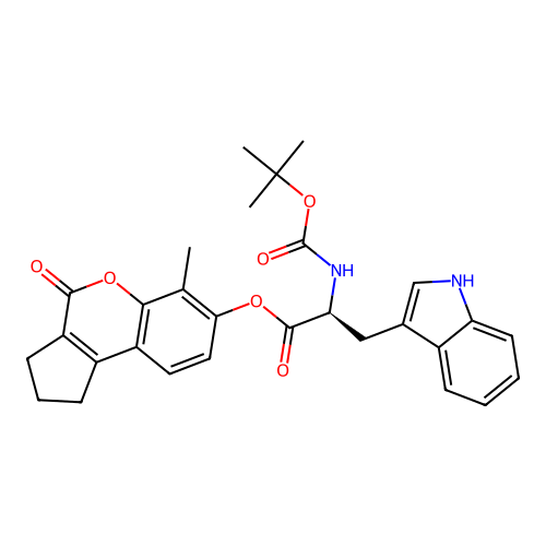 (S)-6-methyl-4-oxo-1,2,3,4-tetrahydrocyclopenta[c]chromen-7-yl 2-((tert-butoxycarbonyl)amino)-3-(1H-indol-3-yl)propanoate structure