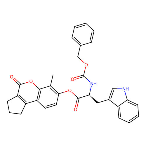 (S)-6-methyl-4-oxo-1,2,3,4-tetrahydrocyclopenta[c]chromen-7-yl 2-(((benzyloxy)carbonyl)amino)-3-(1H-indol-3-yl)propanoate structure