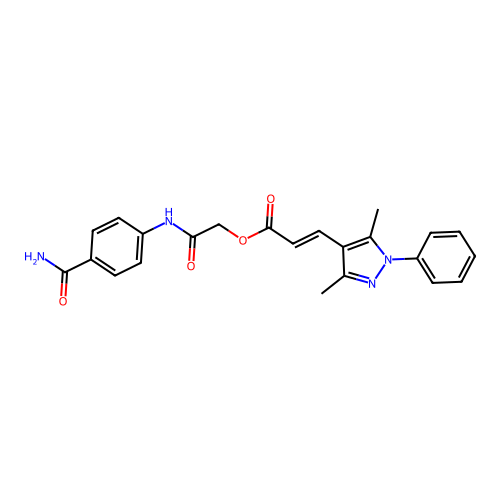 2-[[4-(Aminocarbonyl)phenyl]amino]-2-oxoethyl (2E)-3-(3,5-dimethyl-1-phenyl-1H-pyrazol-4-yl)-2-propenoate structure