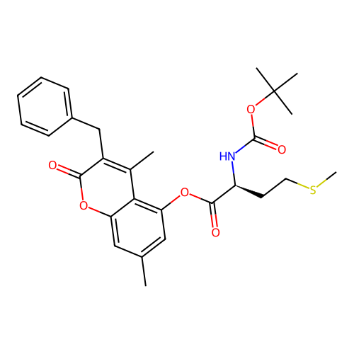 (S)-3-benzyl-4,7-dimethyl-2-oxo-2H-chromen-5-yl 2-((tert-butoxycarbonyl)amino)-4-(methylthio)butanoate structure