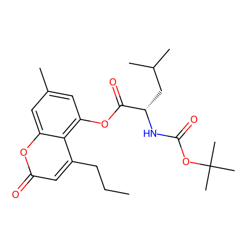 (7-methyl-2-oxo-4-propylchromen-5-yl) (2S)-4-methyl-2-[(2-methylpropan-2-yl)oxycarbonylamino]pentanoate structure