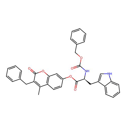 (S)-3-benzyl-4-methyl-2-oxo-2H-chromen-7-yl 2-(((benzyloxy)carbonyl)amino)-3-(1H-indol-3-yl)propanoate structure