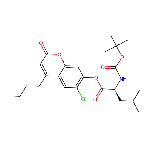 (4-butyl-6-chloro-2-oxochromen-7-yl) (2S)-4-methyl-2-[(2-methylpropan-2-yl)oxycarbonylamino]pentanoate structure