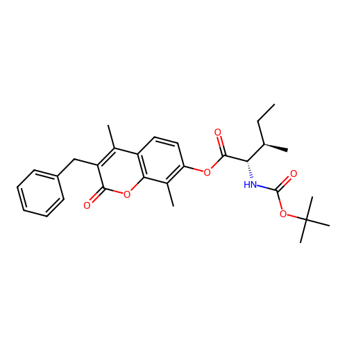 (2S,3R)-3-benzyl-4,8-dimethyl-2-oxo-2H-chromen-7-yl 2-((tert-butoxycarbonyl)amino)-3-methylpentanoate structure