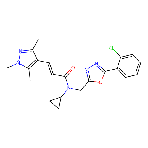 (2E)-N-[[5-(2-Chlorophenyl)-1,3,4-oxadiazol-2-yl]methyl]-N-cyclopropyl-3-(1,3,5-trimethyl-1H-pyrazol-4-yl)-2-propenamide structure