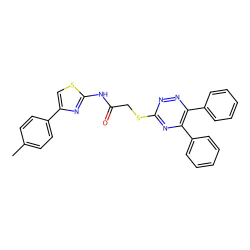 2-[(5,6-diphenyl-1,2,4-triazin-3-yl)sulfanyl]-N-[4-(4-methylphenyl)-1,3-thiazol-2-yl]acetamide structure