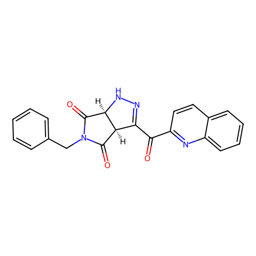 (3aS,6aS)-5-benzyl-3-(quinolin-2-ylcarbonyl)-3a,6a-dihydropyrrolo[3,4-c]pyrazole-4,6(1H,5H)-dione structure