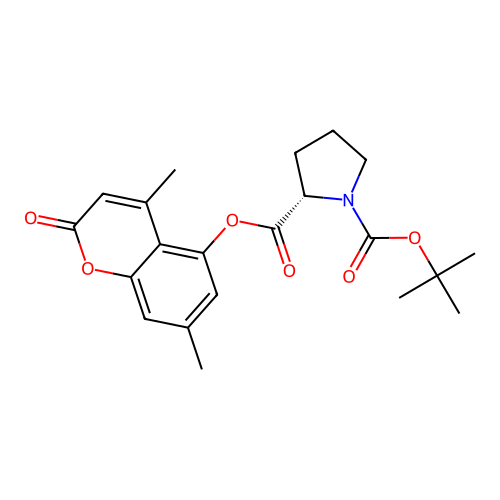 (S)-1-tert-butyl 2-(4,7-dimethyl-2-oxo-2H-chromen-5-yl) pyrrolidine-1,2-dicarboxylate structure
