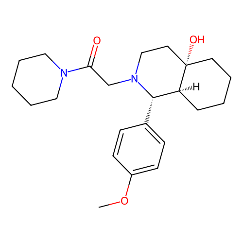 2-[(1R,4aS,8aS)-4a-hydroxy-1-(4-methoxyphenyl)-1,3,4,5,6,7,8,8a-octahydroisoquinolin-2-yl]-1-piperidin-1-ylethanone structure