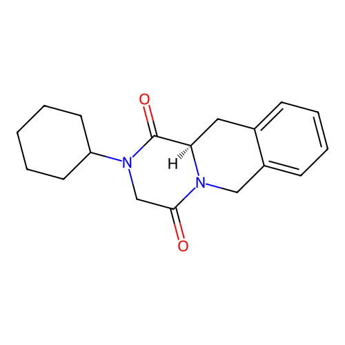 (11aR)-2-cyclohexyl-11,11a-dihydro-2H-pyrazino[1,2-b]isoquinoline-1,4(3H,6H)-dione structure