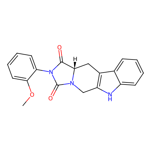 (S)-2-(2-methoxyphenyl)-5,6,11,11a-tetrahydro-1H-imidazo[1',5':1,6]pyrido[3,4-b]indole-1,3(2H)-dione structure
