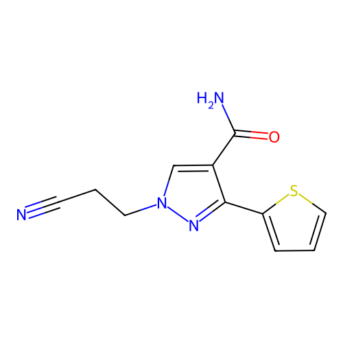 1-(2-Cyanoethyl)-3-thiophen-2-ylpyrazole-4-carboxamide structure