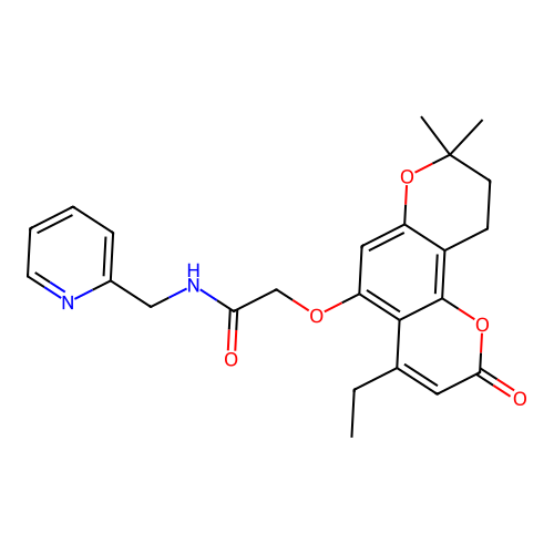 2-((4-ethyl-8,8-dimethyl-2-oxo-2,8,9,10-tetrahydropyrano[2,3-f]chromen-5-yl)oxy)-N-(pyridin-2-ylmethyl)acetamide structure