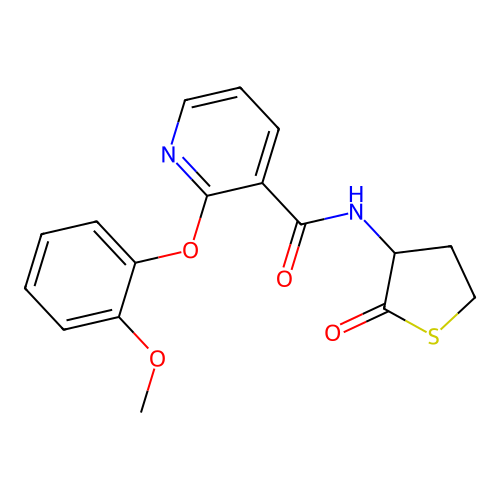 2-(2-methoxyphenoxy)-N-(2-oxotetrahydro-3-thiophenyl)nicotinamide structure