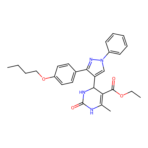 ethyl 4-[3-(4-butoxyphenyl)-1-phenyl-1H-pyrazol-4-yl]-6-methyl-2-oxo-1,2,3,4-tetrahydropyrimidine-5-carboxylate structure