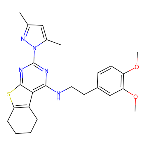 N-(3,4-dimethoxyphenethyl)-2-(3,5-dimethyl-1H-pyrazol-1-yl)-5,6,7,8-tetrahydrobenzo[4,5]thieno[2,3-d]pyrimidin-4-amine structure