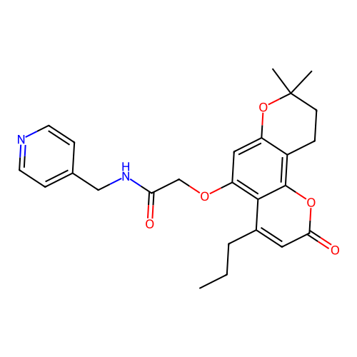 2-((8,8-dimethyl-2-oxo-4-propyl-2,8,9,10-tetrahydropyrano[2,3-f]chromen-5-yl)oxy)-N-(pyridin-4-ylmethyl)acetamide structure