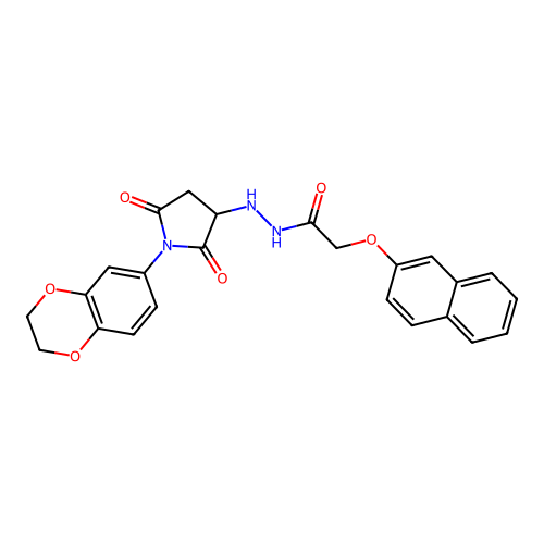 N'-[1-(2,3-dihydro-1,4-benzodioxin-6-yl)-2,5-dioxopyrrolidin-3-yl]-2-(naphthalen-2-yloxy)acetohydrazide structure