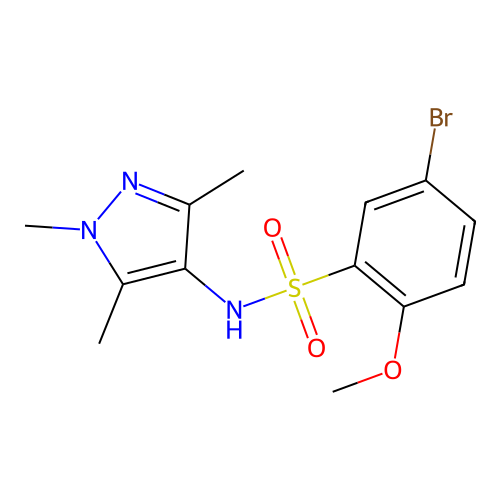 5-bromo-2-methoxy-N-(1,3,5-trimethyl-1H-pyrazol-4-yl)benzene-1-sulfonamide structure