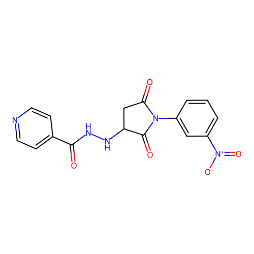 N'-[1-(3-nitrophenyl)-2,5-dioxopyrrolidin-3-yl]pyridine-4-carbohydrazide structure
