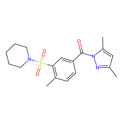 (3,5-Dimethylpyrazol-1-yl)-(4-methyl-3-piperidin-1-ylsulfonylphenyl)methanone structure