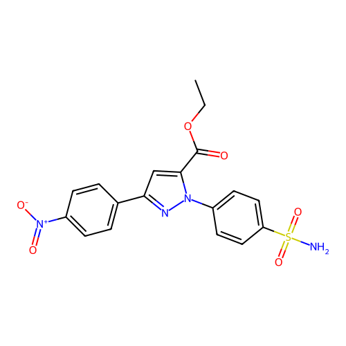 ethyl 3-(4-nitrophenyl)-1-(4-sulfamoylphenyl)-1H-pyrazole-5-carboxylate structure