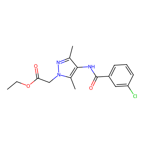 ethyl (4-{[(3-chlorophenyl)carbonyl]amino}-3,5-dimethyl-1H-pyrazol-1-yl)acetate structure