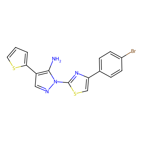 1-[4-(4-bromophenyl)-1,3-thiazol-2-yl]-4-(2-thienyl)-1H-pyrazol-5-amine structure