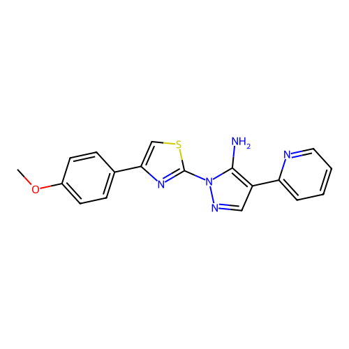 1-[4-(4-methoxyphenyl)-1,3-thiazol-2-yl]-4-(2-pyridinyl)-1H-pyrazol-5-amine structure