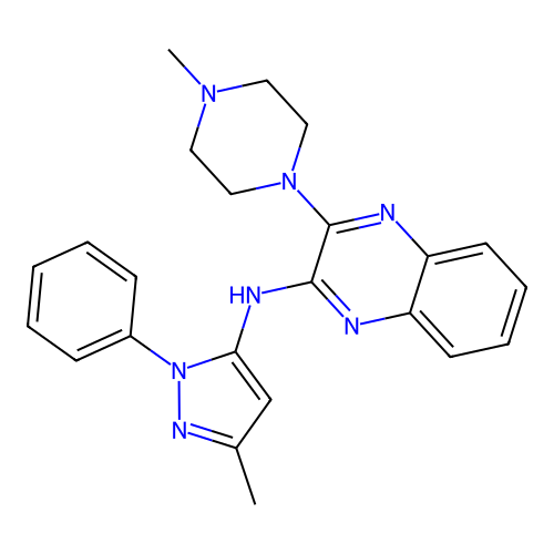 N-(3-methyl-1-phenyl-1H-pyrazol-5-yl)-3-(4-methylpiperazin-1-yl)quinoxalin-2-amine structure