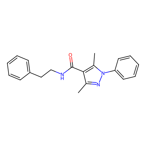 3,5-dimethyl-1-phenyl-N-(2-phenylethyl)pyrazole-4-carboxamide structure
